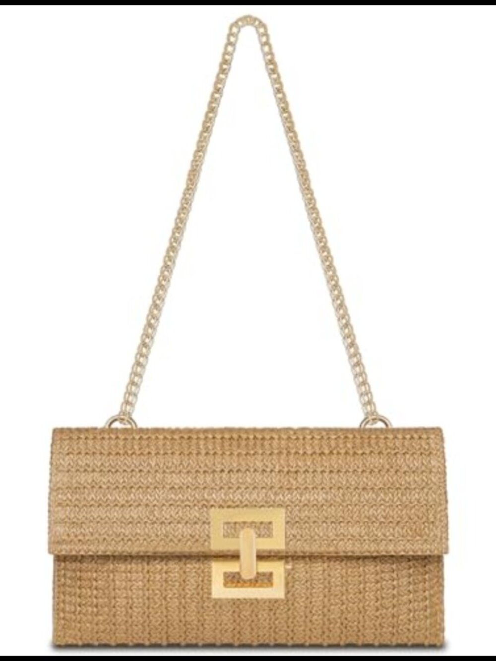 Faux Straw Clutch Purse Handwoven Evening Bag Adjustable Chain Strap